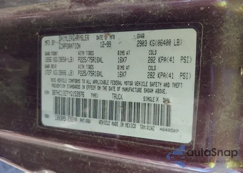 2000 Dodge Ram 1500 St from USA, damaged, VIN 3B7HC13Z7YG153976